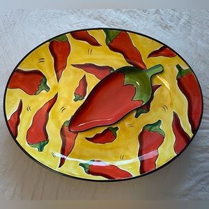 Clay Art Chili Fiesta, serving platter with chili pepper dish. 18”X13”